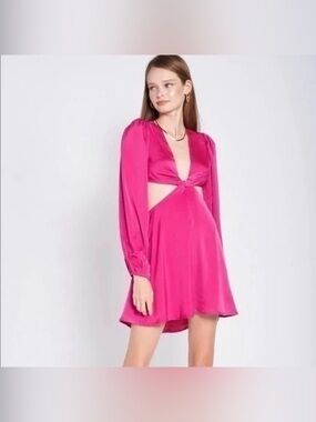 Emory Park Satin Mini Dress in Fuchsia Size Medium New With Tags